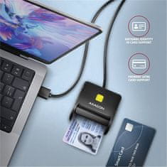 AXAGON AXAGON CRE-SM3N, USB-A FlatReader čtečka kontaktních karet Smart card (eObčanka), kabel 1.3m