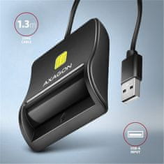 AXAGON AXAGON CRE-SM3N, USB-A FlatReader čtečka kontaktních karet Smart card (eObčanka), kabel 1.3m