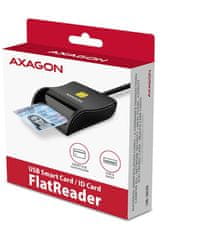 AXAGON AXAGON CRE-SM3N, USB-A FlatReader čtečka kontaktních karet Smart card (eObčanka), kabel 1.3m