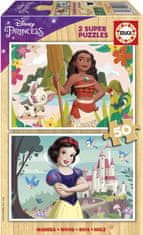 EDUCA Drevené puzzle Disney princeznej: Vaiana a Snehulienka 2x50 dielikov