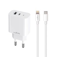 maXlife MXTC-06-20AC PD QC nabíjačka USB-C a USB s káblom UBS-C - Ligntning 20W (OEM0101314)