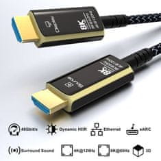 PremiumCord PremiumCord optický fiber kabel, Ultra High Speed HDMI 2.1, 8K@60Hz, zlacené, opletený, 10m - zánovné