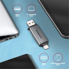 AXAGON AXAGON CRE-DAC, USB-C + USB-A, 5 Gbps - mini čtečka karet, 2-slot & lun SD/microSD, podpora UHS-I