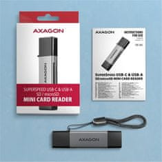 AXAGON AXAGON CRE-DAC, USB-C + USB-A, 5 Gbps - mini čtečka karet, 2-slot & lun SD/microSD, podpora UHS-I