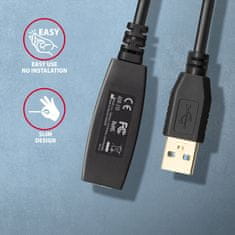 AXAGON AXAGON ADR-310 USB 3.2 Gen 1 A-M->A-F, aktivní prodlužka/repeater kabel 10m