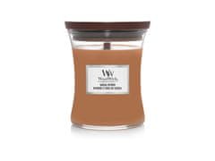 Woodwick Vonná sviečka s dreveným knôtom stredná Santal Myrrh 275g