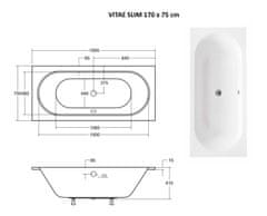 Besco BESCO vaňa VITAE SLIM 170 (1700x750 mm), bez nožičiek VANVITAE170SLIM - Besco