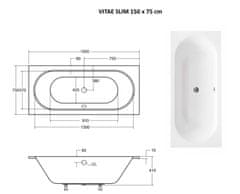 Besco BESCO vaňa VITAE SLIM 150 (1500x750 mm), bez nožičiek VANVITAE150SLIM - Besco