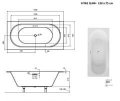 Besco BESCO vaňa VITAE SLIM PLUS 150 (1500x750 mm), bez nožičiek VANVIT15SLIMPLU - Besco