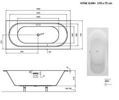 Besco BESCO vaňa VITAE SLIM PLUS 170 (1700x750 mm), bez nožičiek VANVIT17SLIMPLU - Besco