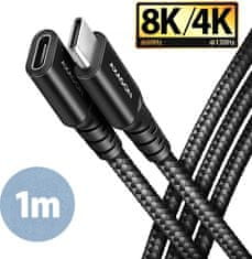 AXAGON AXAGON kabel prodlužovací USB-C(M) - USB-C(F), USB 20Gbps, PD 240W 5A, 8K HD, ALU, oplet, 1m, černá