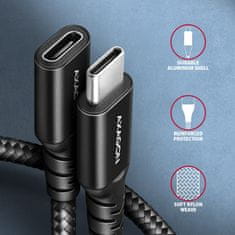 AXAGON AXAGON kabel prodlužovací USB-C(M) - USB-C(F), USB 20Gbps, PD 240W 5A, 8K HD, ALU, oplet, 1m, černá