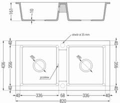 Mexen Mario, granitový drez 820x436x161 mm, 2-komorový a drezová batéria Duo, biela, 6504-20-671701-07-B