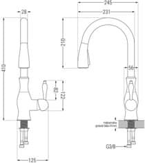 Mexen Gaspar, 1,5-komorový granitový drez 737x475x177 mm a drezová batéria Savita, čierna, 6507-77-672601-50