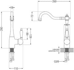 Mexen Andres, granitový drez 1000x500x200 mm, 1,5-komorový a drezová batéria Carla, čierna, 6515-77-670700-50