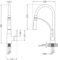 Mexen Gaspar, 1,5-komorový granitový drez 737x475x177 mm a drezová batéria Aster, biela, 6507-20-73450-57-B