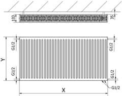 Mexen , Panelový radiátor Mexen CV22 500 x 2000 mm, spodné pripojenie, 2849 W, biely - W622-050-200-00