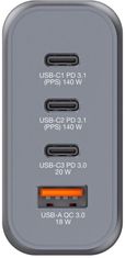 VERBATIM Verbatim cestovní adaptér GNC-140, GaN, 2xUSB-C PD 140W, USB-C PD 20W, USB-A QC