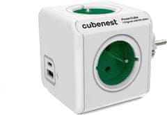 CubeNest Cubenest PowerCube Original rozbočka, 4 zásuvky + USB A+C PD 20 W, zelená