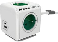 CubeNest Cubenest PowerCube Extended prodlužovací přívod 1,5m, 4 zásuvky + USB A+C PD 20 W, zelená