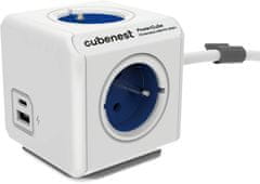 CubeNest Cubenest PowerCube Extended prodlužovací přívod 1,5m, 4 zásuvky + USB A+C PD 20 W, modrá