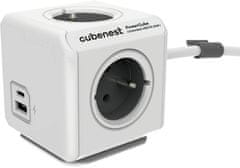 CubeNest Cubenest PowerCube Extended prodlužovací přívod 3m, 4 zásuvky + USB A+C PD 20 W, šedá