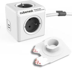 CubeNest Cubenest PowerCube Extended prodlužovací přívod 1,5m, 4 zásuvky + 2 x USB C PD 35 W, šedá