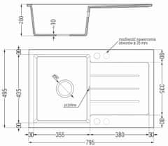 Mexen Bruno, 1-komorový granitový drez 795x495x200 mm a drezová batéria Flora, čierna, 6513-77-670401-07