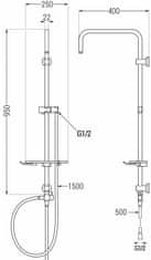 Mexen T, sprchový stĺp, sprchová hadica 150cm, polička, prepínač sprchy, biela, 7939399-20