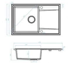 Kuchinox Granitový drez s jednou misou a odkapávačom 44x67 cm + sifón sivý