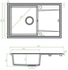 Laveo Granitový drez s jednou misou a odkapávačom 50x78 cm + sifón čierny