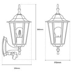 LUMILED Záhradná lampa E27 fasádne nástenné svietidlo BELLIS patina s pohybovým senzorom