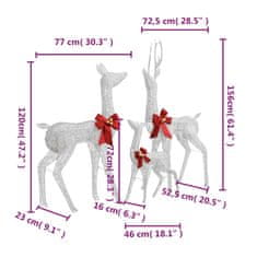 Vidaxl Vianočná dekorácia sobia rodinka, bielo strieborná 201 LED