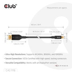 Club 3D Kabel MiniDisplayPort na DisplayPort 2.1 Certifikovaný, Oboustranný, 10K60Hz, DSC1.2, UHBR10, 1m (CAC-1116)