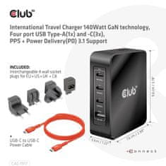 Club 3D cestovní nabíječka 240W GaN technologie, 4xUSB-C, PPS + PD 3.1 Support (CAC-1918)