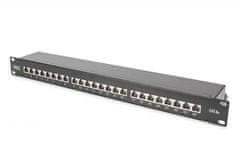 Digitus CAT 6A Patch Panel, tienený, 1U, 24 portov, 8P8C, čierny RAL 9005, 483 mm (19&quot;) / 482,6x44x109