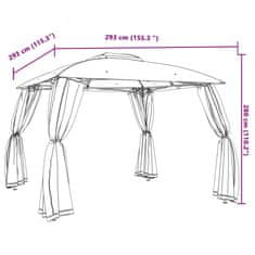 Vidaxl Altánok dvojitá strecha sieťovinové steny sivohnedý 2,93x2,93 m