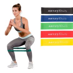 Popron.cz Gumička AHvitality Theraband | Mini band fitness band pro trénink paží, nohou, hýždí a břicha | Sportovní pás s 5 silami v sadě, vícebarevný, 25 x 5 cm