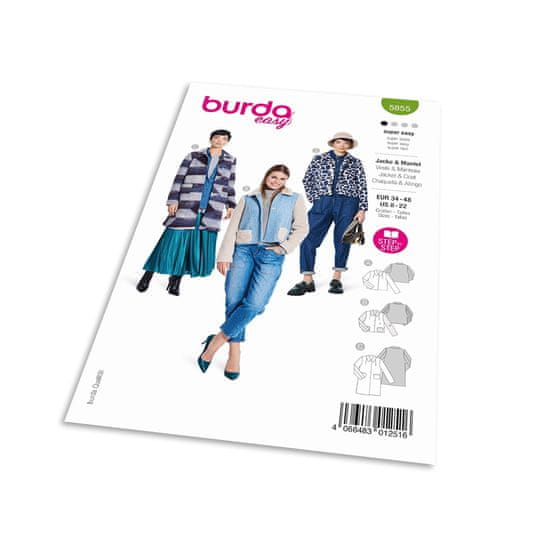 Burda Strih Burda 5855 - Rovný kabát, plyšová bunda