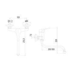 Mereo Mereo, Drezová nástenná batéria, Lila, s ramienkom rúrkovým pr. 18 mm - 200 mm, chróm, MER-CBEE30101