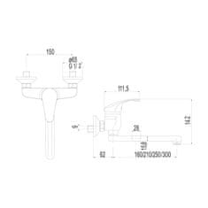 Mereo , Drezová nástenná batéria, Sonáta, s ramienkom plochým rovným 210 mm, chróm, MER-CB302AN