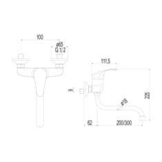 Mereo , Drezová nástenná batéria, Sonáta, s ramienkom rúrkovým pr. 18 mm - 200 mm, chróm, MER-CB301A01N