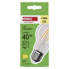 EMOS LED žiarovka Filament A60 / E27 / 3,4 W (40 W) / 470 lm / Teplá biela