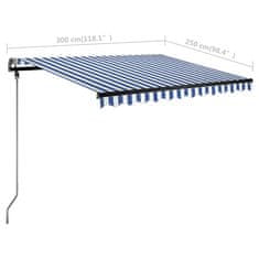 Vidaxl Ručná zaťahovacia markíza s LED 300x250 cm modro-biela