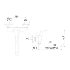 Mereo Lila drezová batéria nástenná 150 mm s ramienkom plochým rovným 160 mm M-CBEE30202 - Mereo