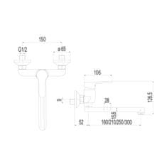 Mereo Mereo, Drezová nástenná batéria, Zuna, s ramienkom plochým rovným 210 mm, chróm, MER-CB302Z