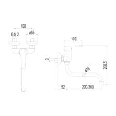 Mereo Mereo, Drezová nástenná batéria, Zuna, s ramienkom rúrkovým ø 18 mm - 200 mm, chróm, MER-CB30101Z