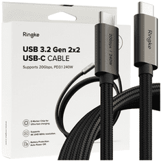 RINGKE RINGKE USB 3.2 GEN 2X2 TYP-C KÁBEL PD240W 100CM ČIERNY