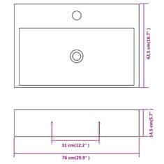 Vidaxl Umývadlo s otvorom na batériu, keramika, biele 76x42,5x14,5 cm