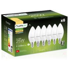 LUMILED 6x LED žiarovka E14 B35 2,5W = 25W 249lm 3000K Teplá biela 180°